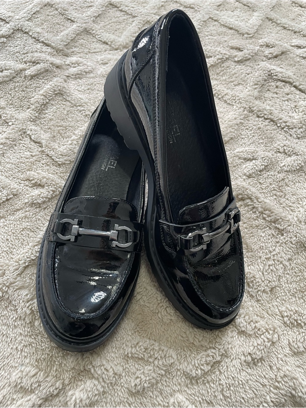 Patent Leather Black Women's Loafers with Metal Bit Size 6 1/2